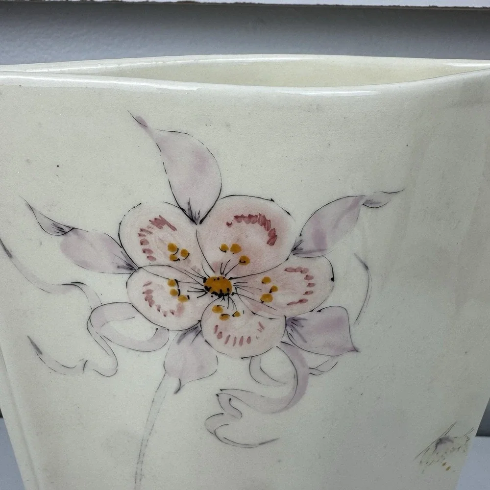 Vtg MCM Sculptural Asymmetrical Ceramic Vase Studio Pottery Japandi‎ Floral